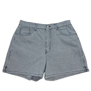 Vintage Halston Jeanswear Womens Checked Denim Shorts Cotton Blue White Size 12